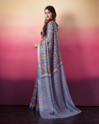 Cornflower Blue Floral Striped Saree