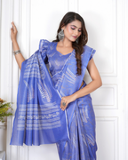 Periwinkle Blue Wheat Motif Saree