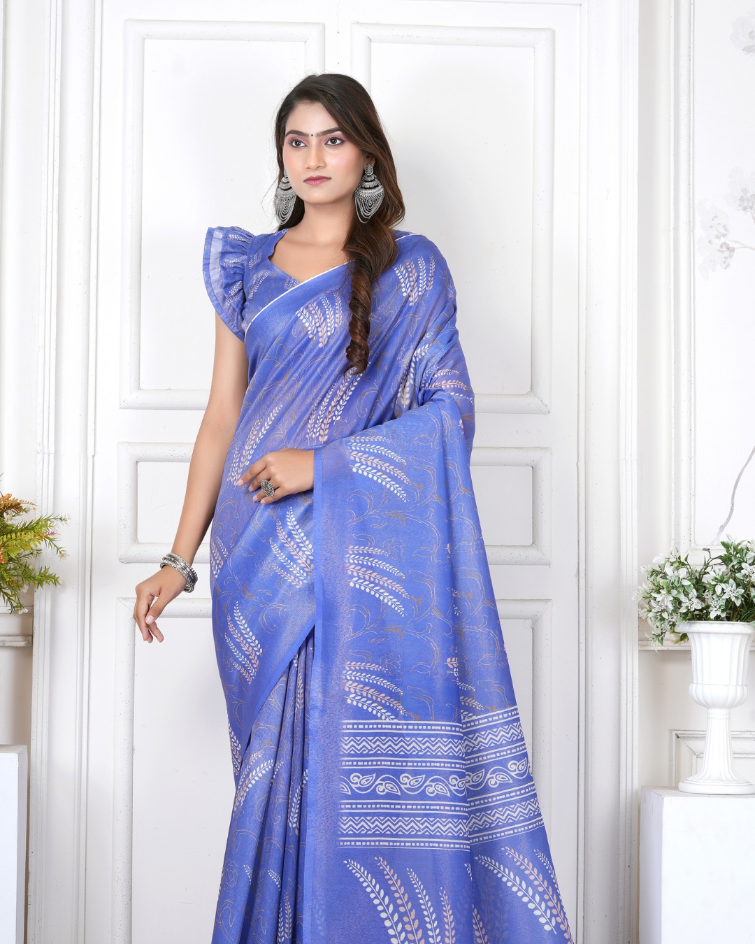 Periwinkle Blue Wheat Motif Saree
