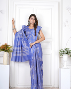 Periwinkle Blue Wheat Motif Saree