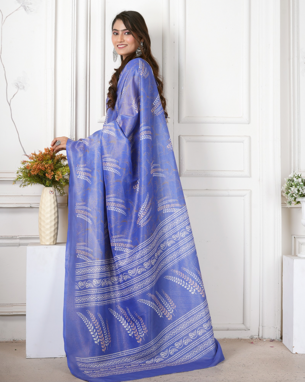 Periwinkle Blue Wheat Motif Saree