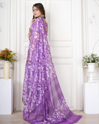 Lavender Crane Bird Print Saree