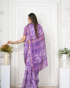 Lavender Crane Bird Print Saree