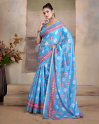 Sky Blue Leaf Sprig Saree