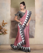 Dusty Rose Temple Border Saree