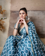 Slate Teal Geometric Diamond Saree