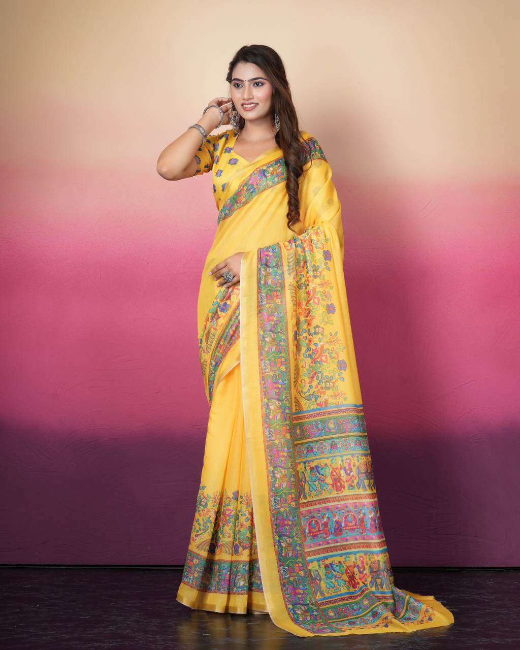 Sunshine Yellow Kalamkari Art Saree