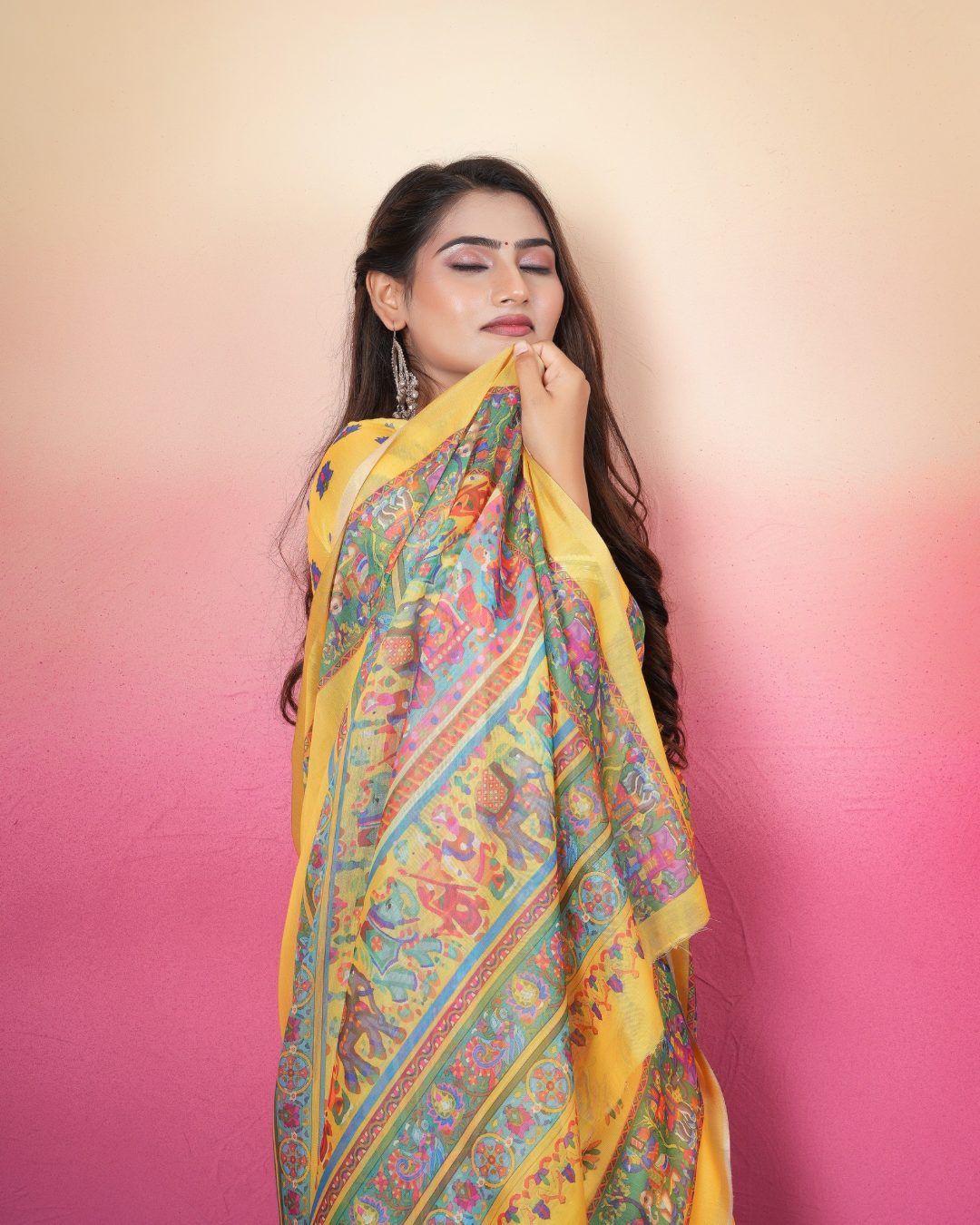 Sunshine Yellow Kalamkari Art Saree