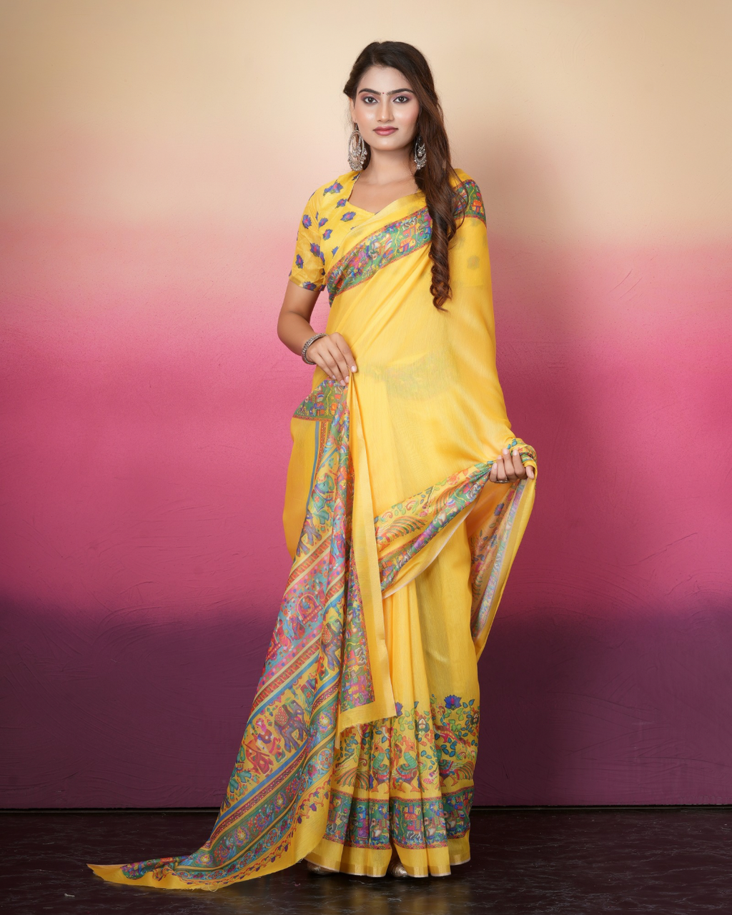Sunshine Yellow Kalamkari Art Saree