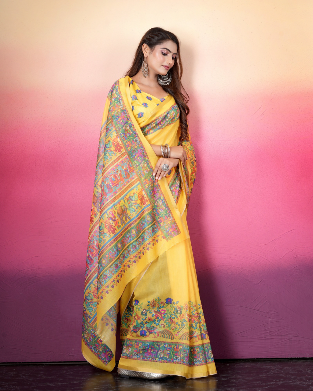 Sunshine Yellow Kalamkari Art Saree
