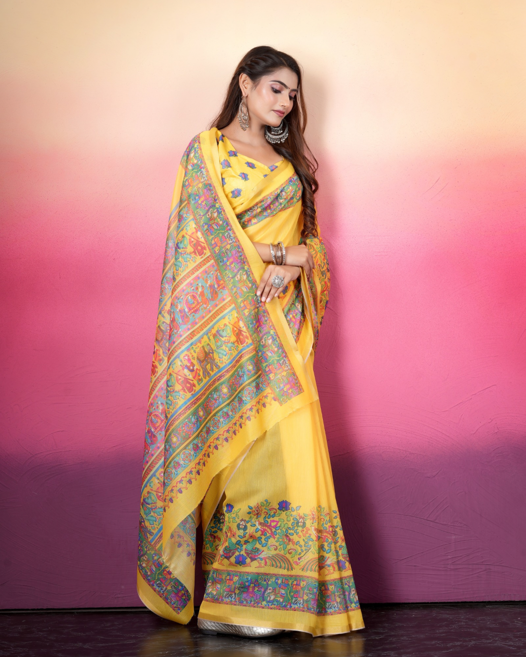 Sunshine Yellow Kalamkari Art Saree