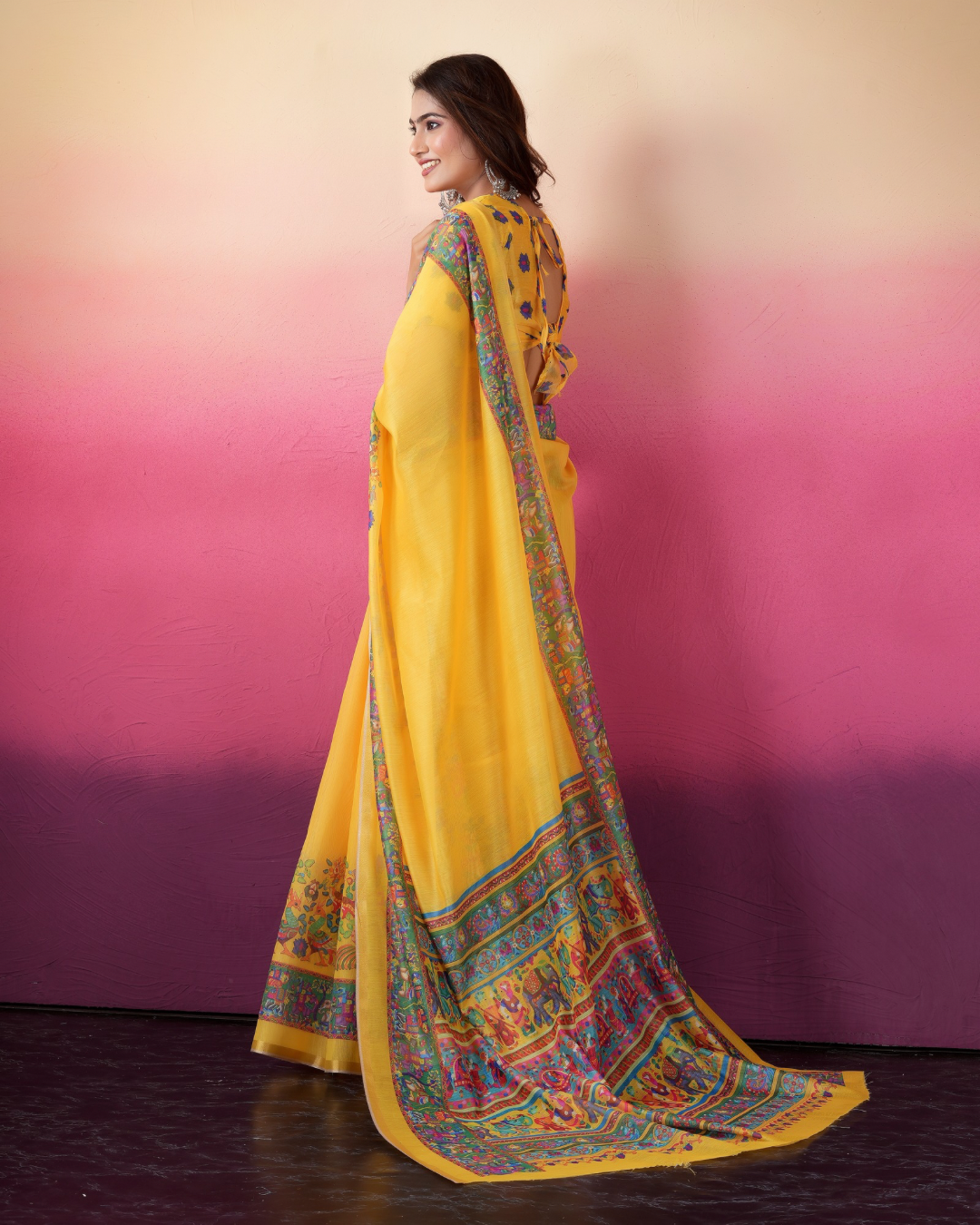 Sunshine Yellow Kalamkari Art Saree