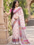 Ivory White Paisley Arch Heritage Saree