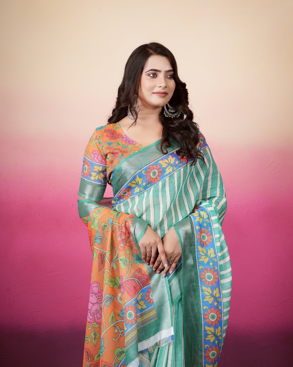 Sea Green Leheriya Stripes Saree