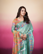 Sea Green Leheriya Stripes Saree