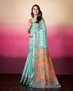 Sea Green Leheriya Stripes Saree