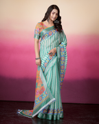 Sea Green Leheriya Stripes Saree