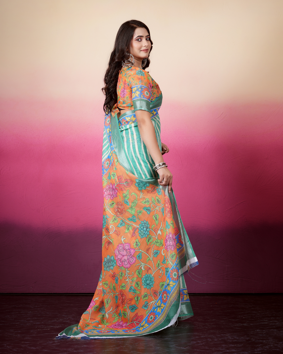 Sea Green Leheriya Stripes Saree