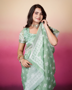 Sage Green Floral Butti Saree