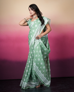 Sage Green Floral Butti Saree