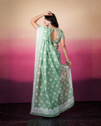 Sage Green Floral Butti Saree