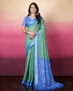 Green Bandhani Dual Tone Saree