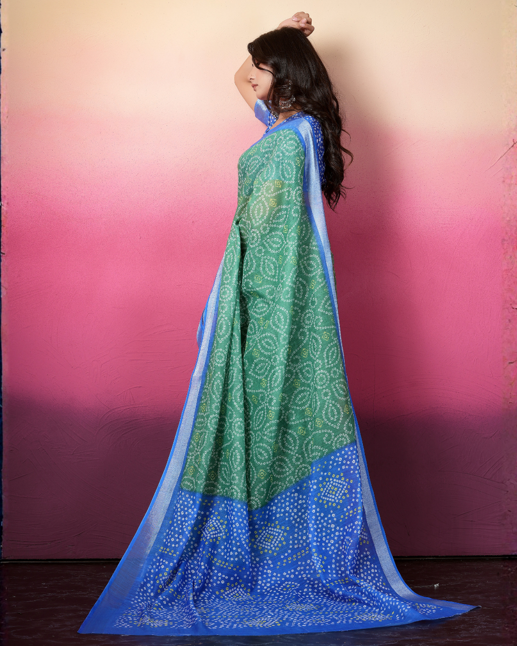 Green Bandhani Dual Tone Saree
