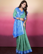 Green Bandhani Dual Tone Saree