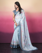 Powder Blue Grid Floral Saree