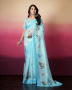 Sky Blue Magnolia Floral Saree