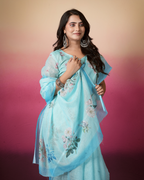 Sky Blue Magnolia Floral Saree