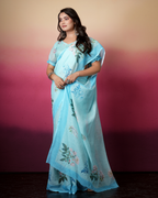 Sky Blue Magnolia Floral Saree