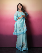 Sky Blue Magnolia Floral Saree