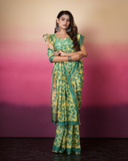 Yellow Botanical Leaf Jaal Saree