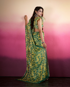Yellow Botanical Leaf Jaal Saree
