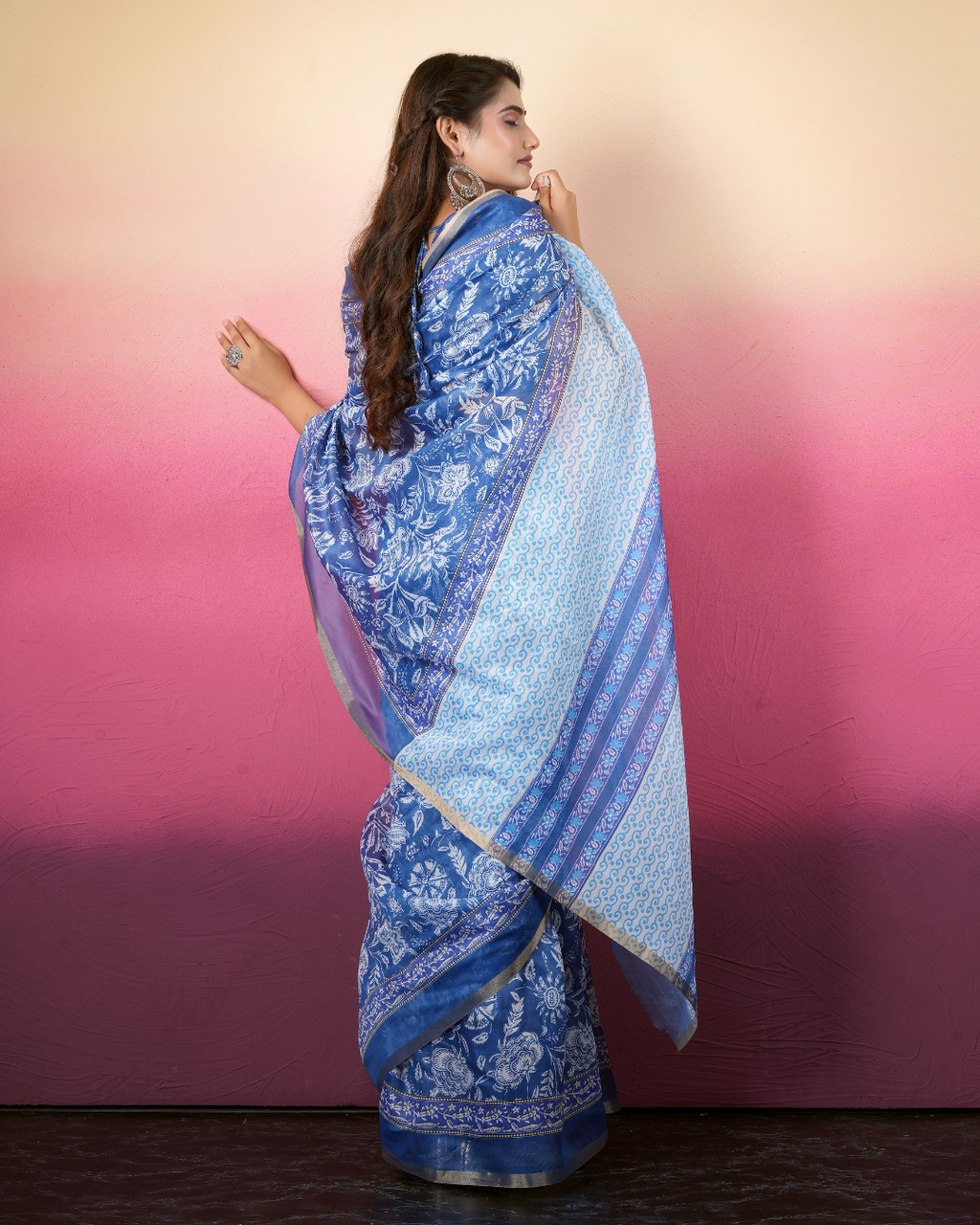 Cobalt Blue Traditional Floral Saree