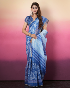 Cobalt Blue Traditional Floral Saree