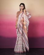 Off-White Wine Floral Block Saree