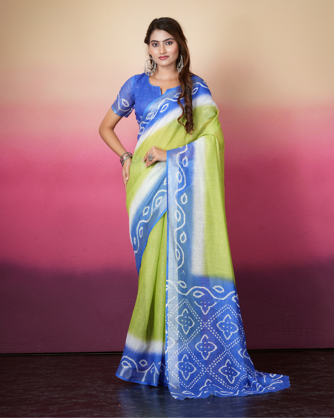 Lime Green Bandhani Dual Saree
