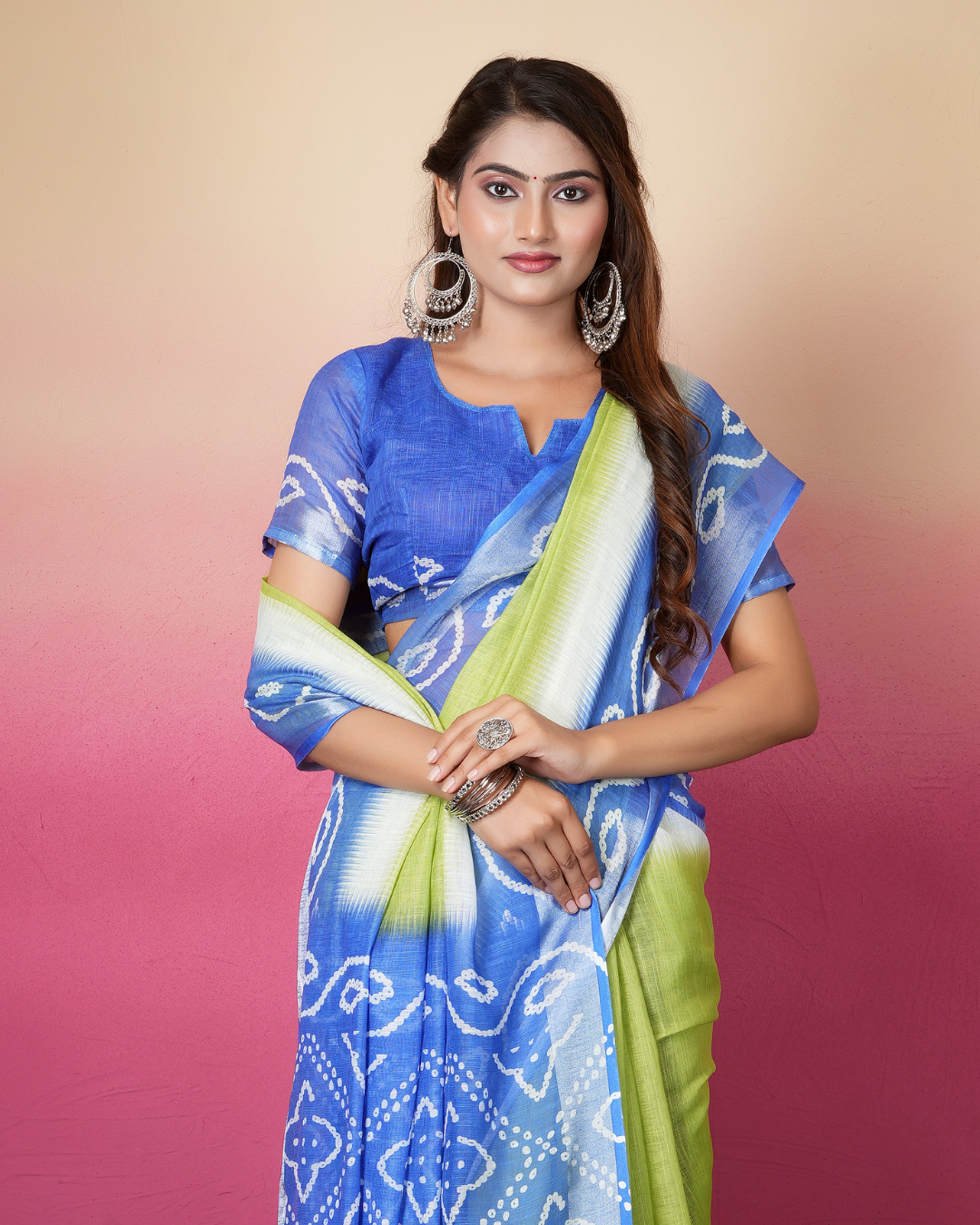 Lime Green Bandhani Dual Saree