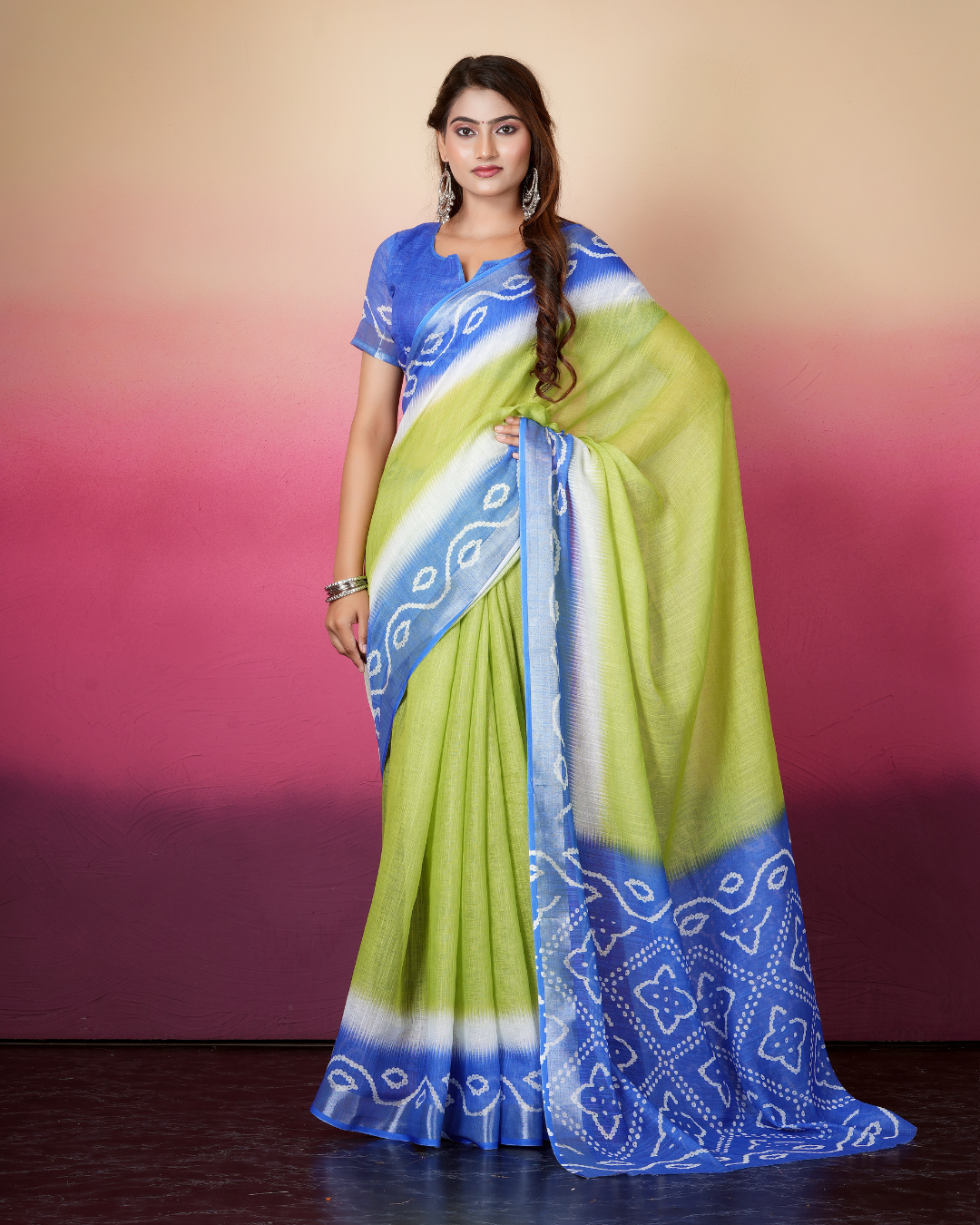 Lime Green Bandhani Dual Saree