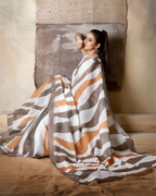 White & Mocha Color Block Saree