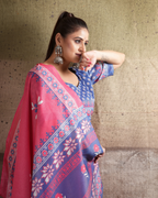 Bright Coral Floral Booti Saree