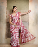 Wine Maroon Botanical Foliage Saree
