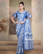 Classic Blue Kalamkari Block Saree