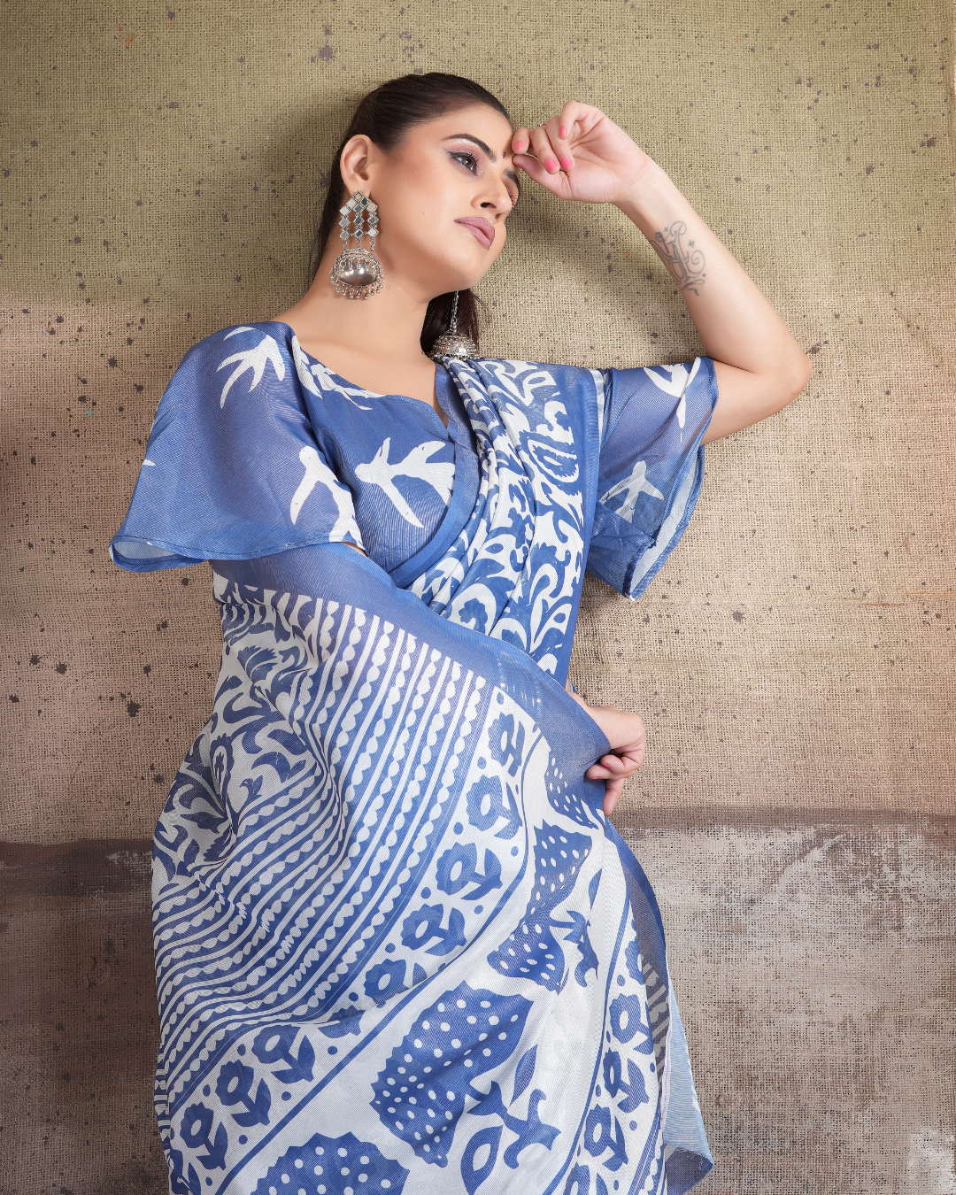 Classic Blue Kalamkari Block Saree