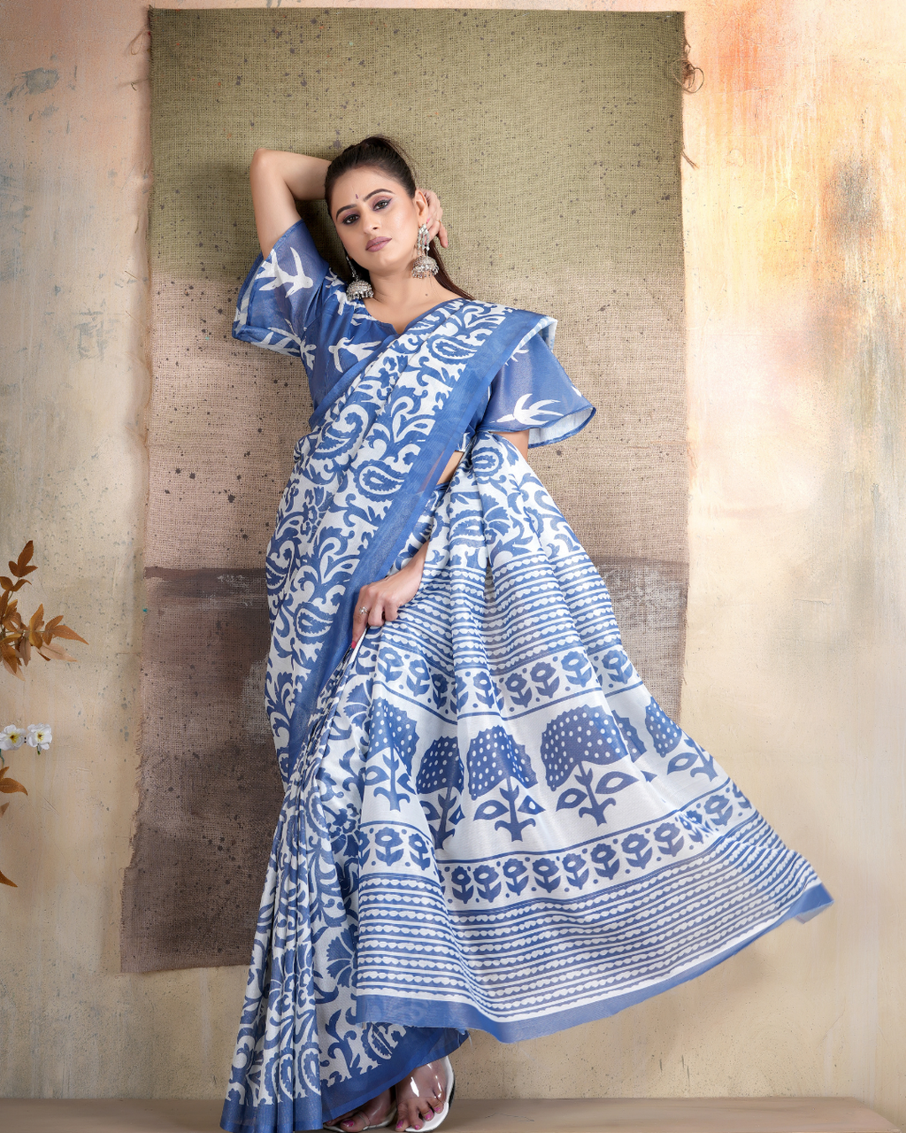 Classic Blue Kalamkari Block Saree