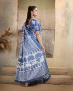 Classic Blue Kalamkari Block Saree