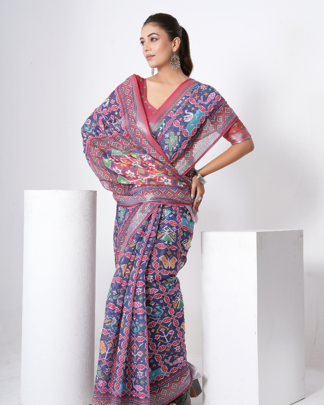 Royal Navy Patola Geometric Saree