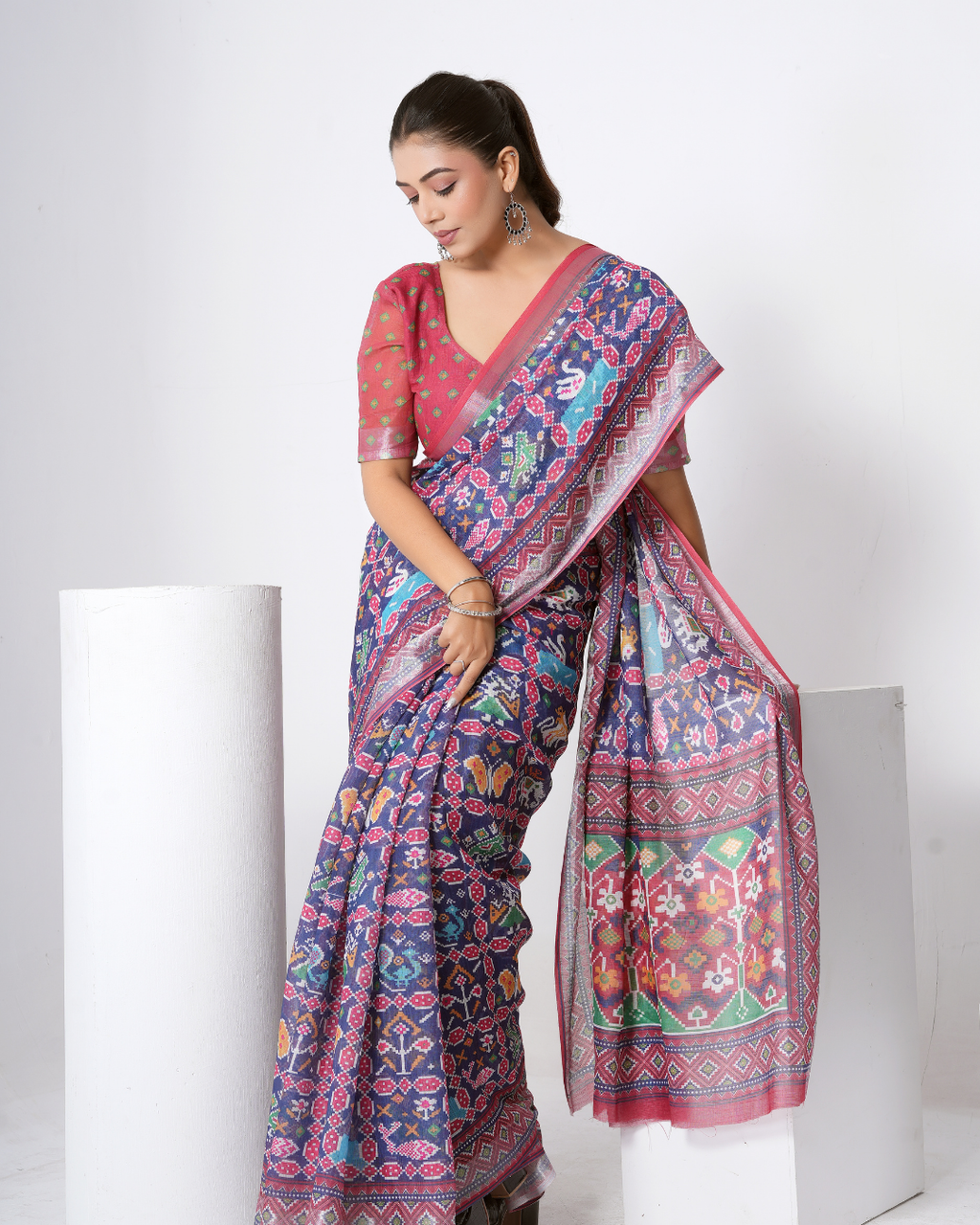 Royal Navy Patola Geometric Saree